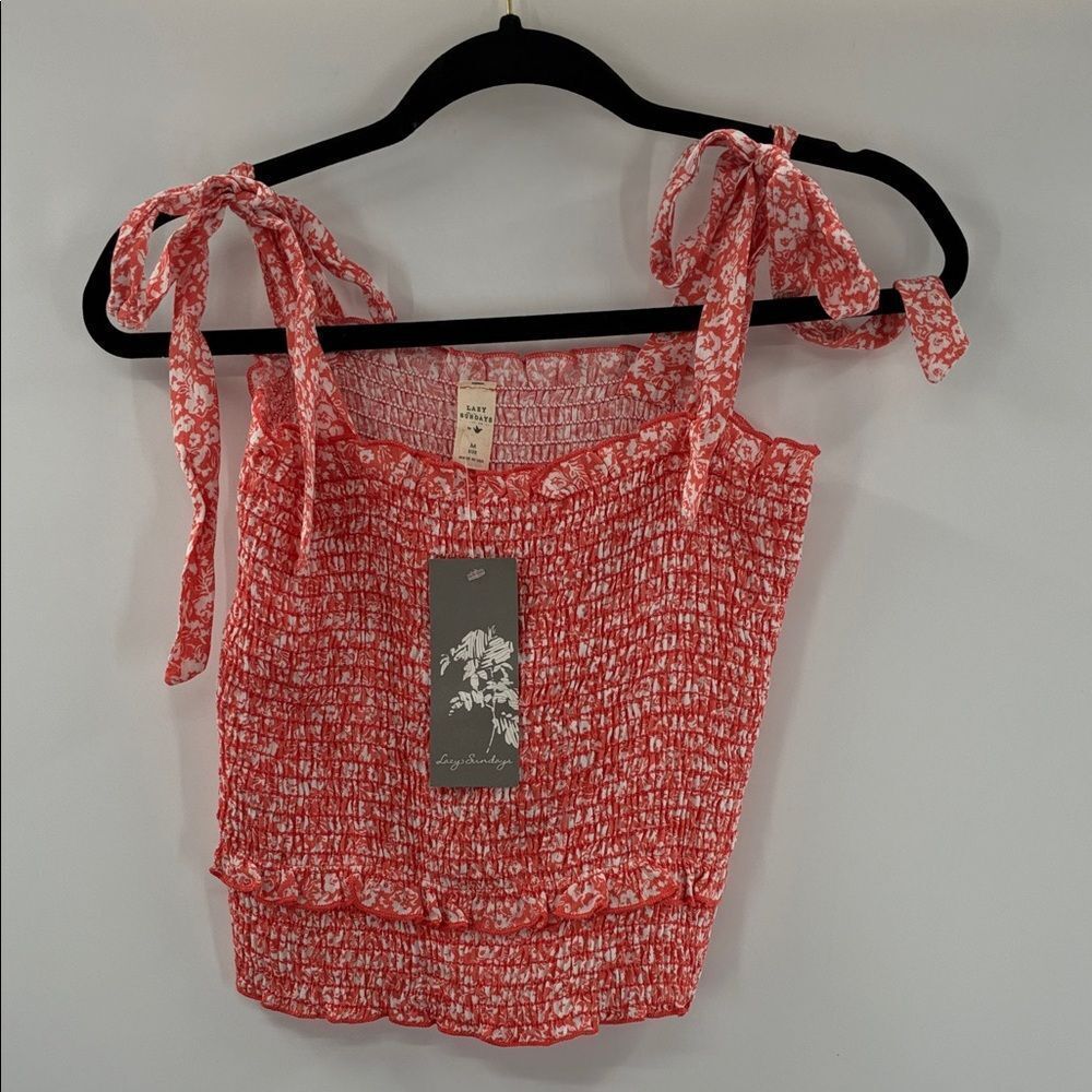 3For$20 Lazy Sundays Red Floral Smocked Camisole Top NWT size M